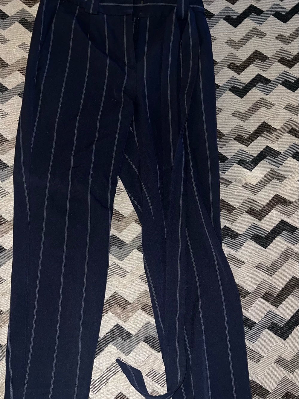 Express Navy Blue Pinstripe Ankle Pants